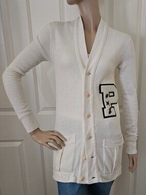 Vintage Polo Ralph Lauren Varsity Cardigan “P” Patch SZ XS Cream